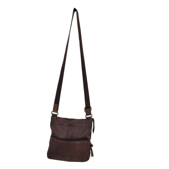 Vtg Fossil Morgan Brown Pebble Leather Crossbody Bag Multiple Pockets Adjustable - Picture 2 of 16